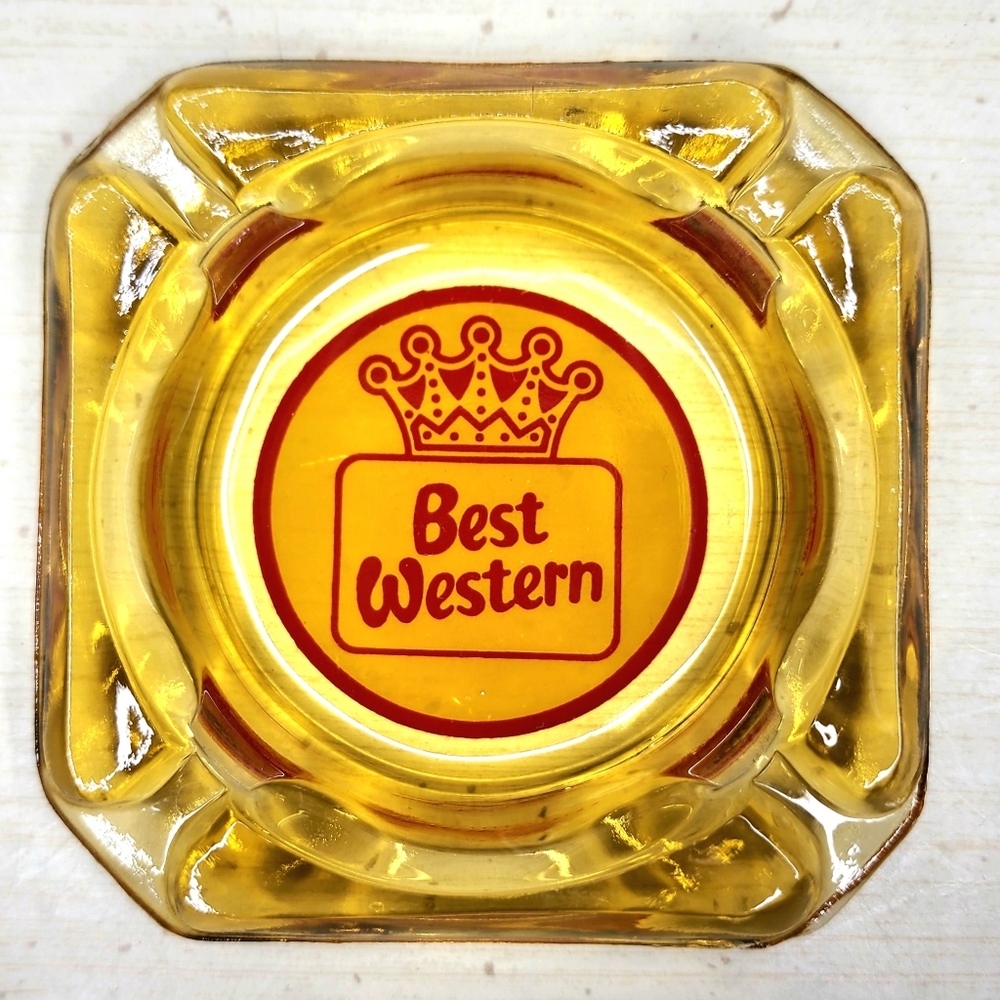 Vintage Best Western Amber Glass Logo Ashtray